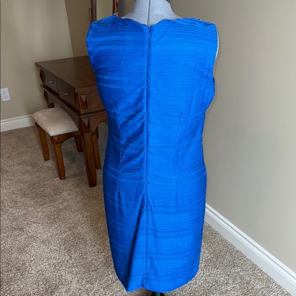 Cleo Blue Sheath Dress with Embellished Scoop Neck Formal Elegant Size 14 - Picture 5 of 10